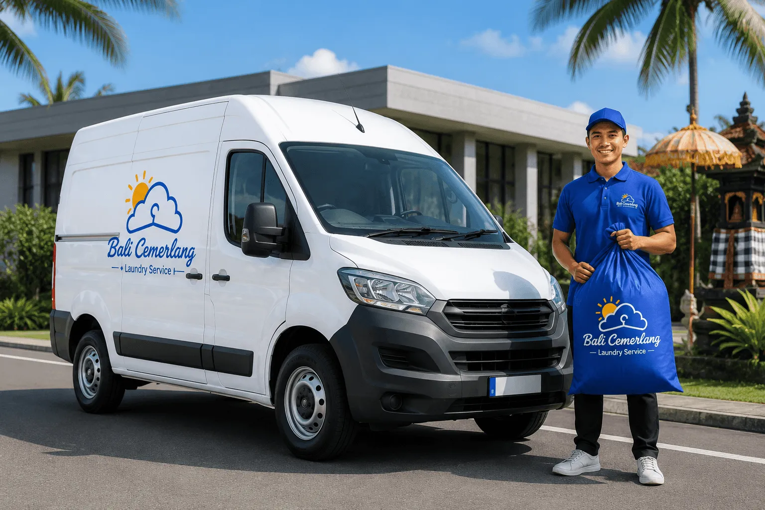 Bali Cemerlang Laundry delivery van ready to serve your villa & hotel